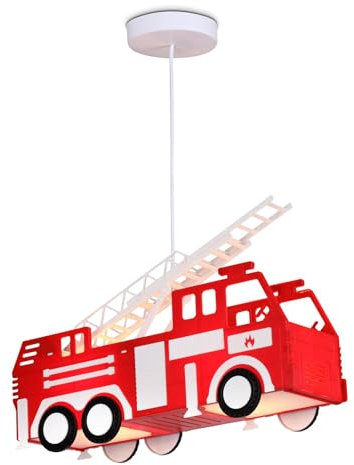 bmf-versand® Kinderlampe Decke Feuerwehr - Hängelampe Kinderzimmer Junge - Kinderzimmerlampe Hängend Rot - Kinderleuchte Höhe 120 cm 2-flammig E14-Fassung