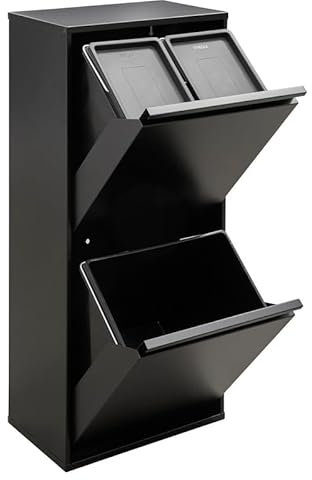 ARREGUI Basic CR406-B Poubelle de Recyclage Cuisine 3 Bacs | 11 + 11 + 23 L (45 L) | Poubelle de Tri Sélectif 3 Rangements | Meuble Poubelle en Acier avec 3 Seaux | Sac Poubelle | noir
