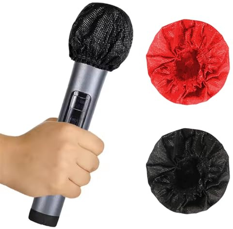 KEQAR 50 hygienische Einweg-Mikrofonschoner, antibakterielles Vlies, geeignet für die meisten tragbaren Mikrofone für Karaoke, Konzerte, Karaoke-Aufnahmen (25 schwarz, 25 rot)