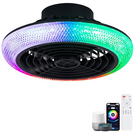 Luyaim RGB Deckenventilator Mit APP-Steuerung & Stufenloser Dimmer | 40CM Moderne Deckenleuchte Für Wohnzimmer Und Schlafzimmer – 16 Millionen Farben, 25dB Leiser Motor-Black