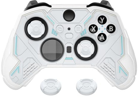 PlayVital Funda de Silicona para Xbox Elite Series 2 & Elite Series 2 Core - Protector Antideslizante con Tapas de Pulgar & Pegatinas, Cubierta de Goma - Stellar Mecha (Blanco Cálido & Blanco Nevado)