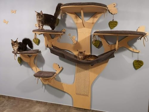 OAK cat tree. Wall tower, shelves. Hammock, bridge, scratching post, beds, toys. Climbing wall, activity centre.