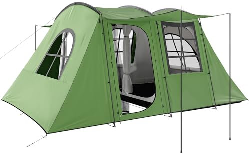 Outsunny 4 Man Tent, Family Camping Tent with Bedroom, Living Area and 2 Awning, 3000mm Waterproof, Portable with Bag for Festival Backpacking Hiking, Green