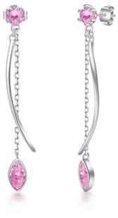 PHNIBIRD Boucles d'oreilles Pendantes avec pierre naissance en Argent 925 | Longueur 46 mm,Hypoallergéniques, Légères et Confortables, Parfaites au quotidien,Délicates et Elégantes,Idéal Cadeau Femme