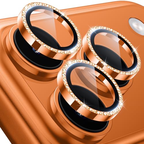 Hoerrye for iPhone 17 Pro Max/17 Pro Camera Lens Protector, Glitter Orange | Individual Metal Lens Protection Cover, 9H Tempered Glass, HD Clear, Strong Adsorption, Anti-Scratch, Case Friendly