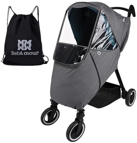 Bebamour Kinderwagen Regenschutz Universal Kinderwagen Zubehör, wasserdicht, winddicht Schutz, schützen vor Staub Schnee, Baby Travel Wetterschutz(Grey transparent type)