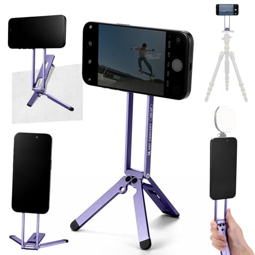 K&F CONCEPT Magnetic Phone Tripod Stand, Smartphone Holder Desk Stand, Magnetic Wall Mount Tripod Compatible with MagSafe, Compact Selfie Stick Stand for iPhone 17/16/15/14/13/12 Series(Purple)