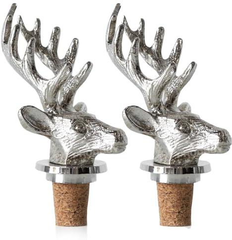 [Pack of 2] Silver Metal & Cork Stag Wine Bottle Stopper