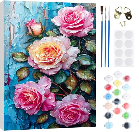 RICUVED Peinture par Numéros Adulte Fleur,Fleur Maison Peinture par Numéros Kits avec Cadre en Bois Toile Huile la Main avec Pinceaux Kits Adultes Artisanat pour la Maison 20x30cm