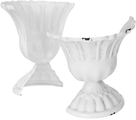 Weiße Eisen Halburne als Wanddeko, 2 Stück, Rustikal | Schlafzimmer und Wohnzimmer, für Pflanzen oder Kunstblumen, Platzsparende Hängeform