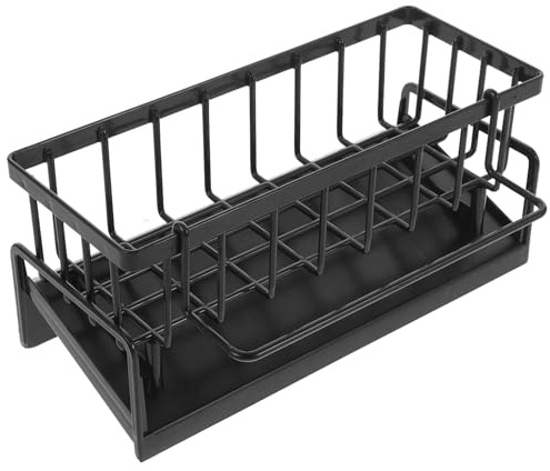Amosfun Escurridor y Montaje sin Taladro Diseño Versátil en Plástico Negro Organizador Práctico de Fregadero para Cocina para Utensilios y Esponjas en Cocina