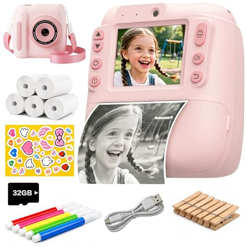 Cámara Fotos Infantil Instantánea para Niños y Niñas 3-12 Años | Imprime +50 Fotos Seguidas sin Sobrecalentarse - Graba Vídeo - Sin Juegos - SD 32GB + 5 Rollos Térmicos - Caja Regalo Premium