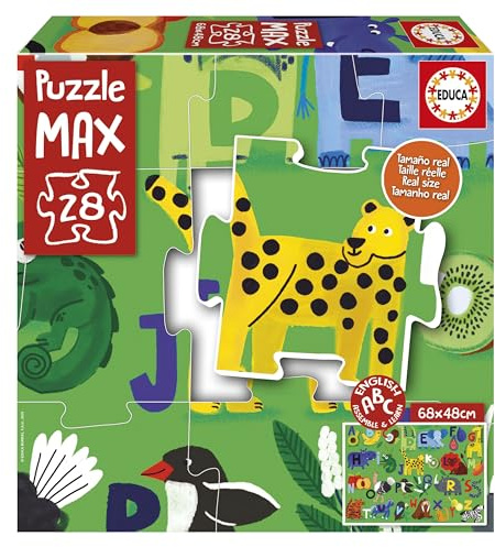 Educa - MAX Puzzle für Kinder mit lehrreichem Bild | Alphabet-Tiere | 28 große Teile, leicht zu handhaben und zusammenzusetzen | Alter 3, 4 und 5 (20492)