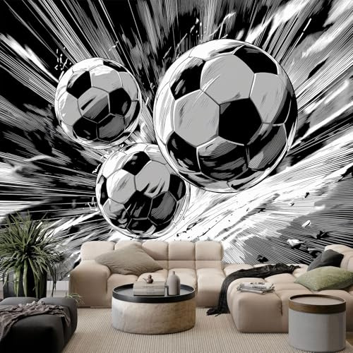 WHUOEUCO Wall Murals Wallpaper Black and White Football 400x280 cm Modern 3D Photo Wallpaper, Waterproof Wall Mural Art Poster, for Living Room Bedroom Kids Room Decor
