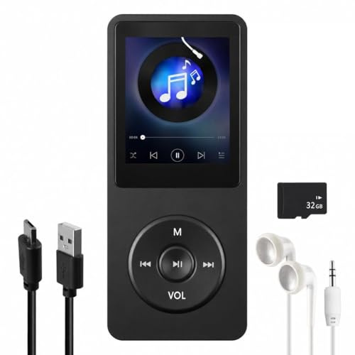 Lettore MP3 Bluetooth 5.3 32 GB Lettore MP3 MP4 Portatile con Altoparlante HD Lettore Musica Senza Perdite HiFi Autonomia MP3 Bambino Adulto Sport Supporto Micro SD, Nero