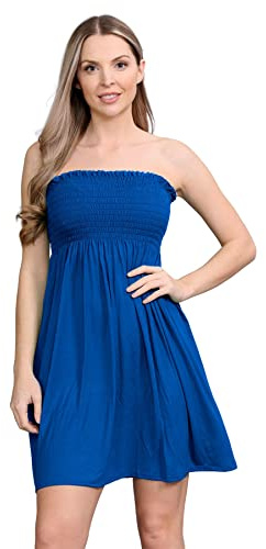 janisramone® Womens Bandeau Dress, Boob Tube Sheering Ruched Flared Mini Dress, Plain Strapless Summer Dresses, Perfect Holiday & Beach Dresses for Women UK Teal