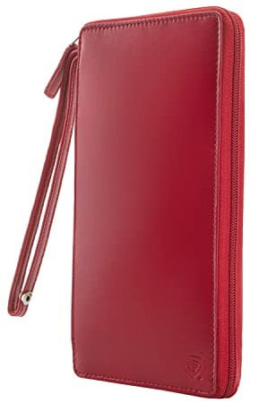 KORUMA RFID Travel Wallet Executive Organiser - Multiple Passport and Document Holder case RED/Black/Brown - Designer Essential Collection Gift Signal Blocker Organizer - Smart RFID Block (Red)