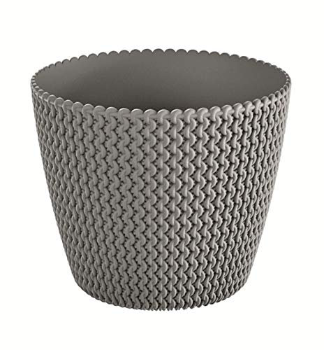 Round Flower Pot Planters for Indoor Outdoor Garden with Lovely Knitted Pattern in Stylish Pastel Colours (22cm, Stone Grey)