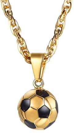 PROSTEEL personalisierte 3D Fußball Design Anhänger Halskette 18k vergoldet Ball Form Kettenanhänger mit 55+5cm Weizenkette Name Gravur Fußballfans Modeschmuck Accessoire für Männer Frauen