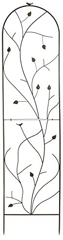 RUDDINGS WOOD Extra Large 200cm high Bird and Leaf Metal Garden Trellis Rust Effect - Climbing Plant Support Frame