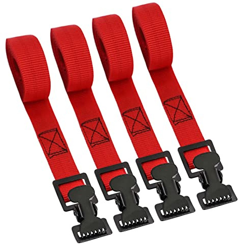 XSTRAP 4pk 1 x 5-1/2ft JUST Clip All-Purpose Lashing Strap, Red | Clip All-Purpose Cargo Secure Utility Webbing Tie Down Straps for Ladders, Boxes, Small Cargo, Luggage, Camping Gear, Red