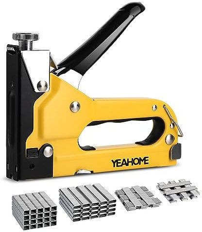 Yahome - Pistola grapadora 4 en 1 para tapicería con 4000 grapas, grapadora manual con ajuste de potencia para madera, manualidades, carpintería, decoración, regalos del día del padre, etc.