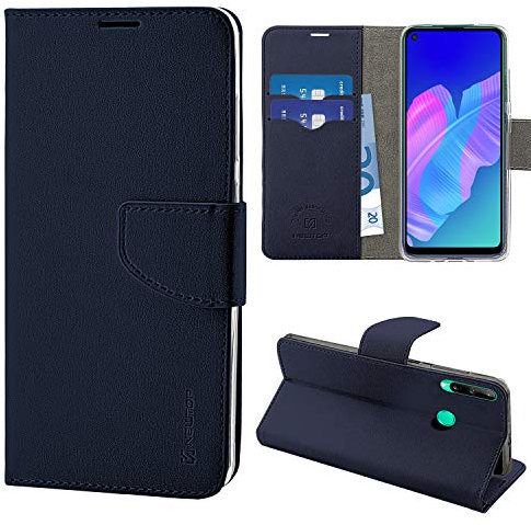 N NEWTOP Cover Compatibile per Huawei P40 Lite E, HQ Lateral Custodia Libro Flip Chiusura Magnetica Portafoglio Simil Pelle Stand (Blu)