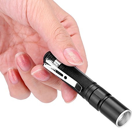 LED-Taschenlampe, Mini-Taschenlampe, tragbar, Aluminiumlegierung, LED-Taschenlampe, super hell, Teleskop-Zoom-Stift-Clip, Taschenlampe mit 1 AAA-Batterien.