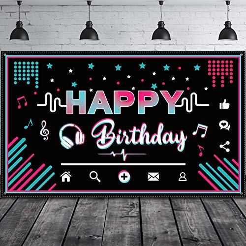 Musik Happy Birthday Hintergrund Große Stoff Musik Party Hintergrund Foto Stand Banner Fotografie Party Dekoration Lieferungen für Jugendliche Sozialen Medien Thema Geburtstag, 73 x 43 Zoll