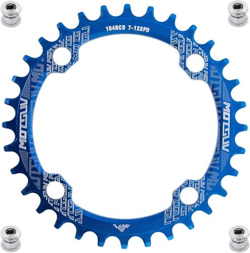 YBEKI Pro-Grade 104BCD Kettenblatt (30–52T) CNC 7075-T6 Aluminium schmal breit MTB/Road Round Oval Fahrrad-Kettenrad | Shimano/SRAM 8-11 Gang kompatibel | 573MPa Stärke (blau rund, 36T)
