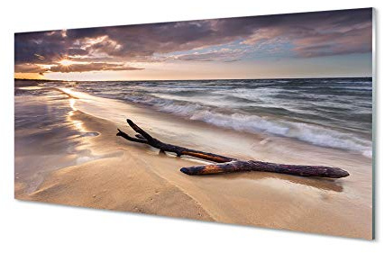 Tulup GlasBild Wand Bild 100x50cm Bilder Kunstdruck Wandbild Bilder Glasdruck - Strand Sonnenuntergang Meer