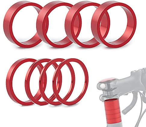 baluoqi Fahrrad Steuersatz Spacer Fahrrad Lenker Vorbau Spacer Gewindelose Aluminiumlegierung Steuersatz Spacer Set Fit 1 1/8-Zoll Vorbau 5/10mm für MTB BMX Mountainbikes (Rot)