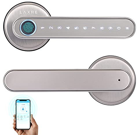 Laxre Cerradura de puerta inteligente con huellas dactilares, cerradura biométrica de puerta de habitación, cerrojo inteligente Bluetooth, cerradura de palanca digital de aplicación, cerradura de