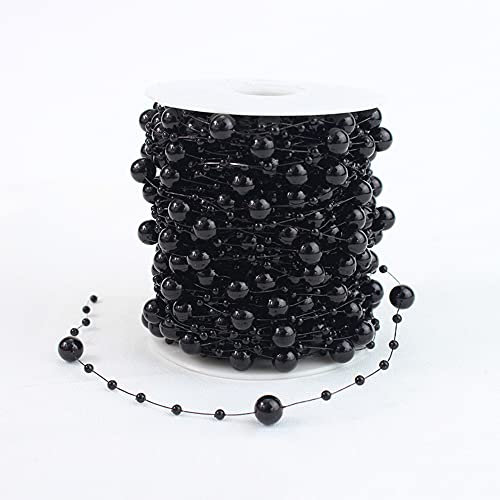 30m Perlengirlande Perlenband Perlenkette Perlenschnur Geschenkband Dekoband mit Perlen für DIY Basteln Party Tischdeko Hochzeit Braut Haarschmuck Ohrringe Halskette Brautstrauß Weihnachten,Schwarz