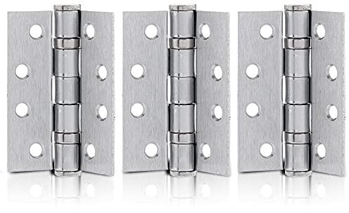 XFORT 4 Inch (100mm) Satin Chrome Ball Bearing Hinges, Steel Door Hinge for Wooden Doors (1.5 Pairs)