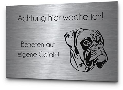 Hundewarnschilder für aussen Bullmastiff Vorsicht Hund Schild | Schöne Gravur auf Edelstahl rechteckig | Hinweisschild wetterfest für draußen Gartentor Schild Hund