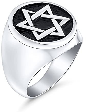 Bling Jewelry Personnalisez La Grande Déclaration Religieuse De L'Étoile De David De Hanoukka De La Magen Judaic Pour Hommes Avec Une Bague De Sceau Ronde En Acier Inoxydable Argenté Émaillé