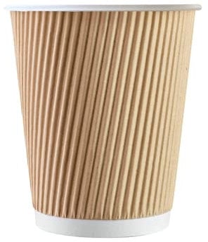 100 x Kraft 12oz Ripple 3 Ply Disposable Insulated Paper Cups For Tea Coffee Cappuccino Hot Drinks