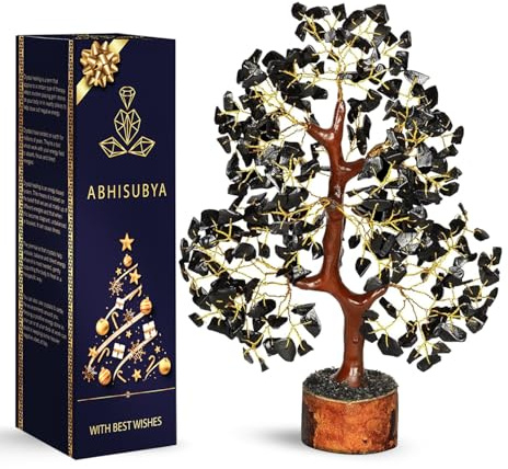Albero della vita - Pietra curativa - Cristalli e pietre preziose - Feng Shui - Accessori per la decorazione della casa - Regali buona fortuna (Tormalina Nera)