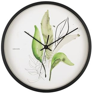 Karlsson Botanical Runde Uhr, 26 cm, Blätter, Holz, Schwarz, 26 x 4,5 x 26