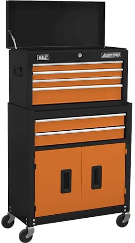 Sealey Topchest & Rollcab Combination 6 Drawer with Ball-Bearing Slides-Orange, Overall Size: (W x D x H): 615 x 295 x 1040 - AP22O