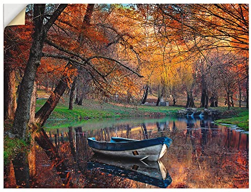 ARTland Wanddeko Wandtattoo selbstklebende Vinylfolie 60x45 cm Wald See Boot Herbst S6AV