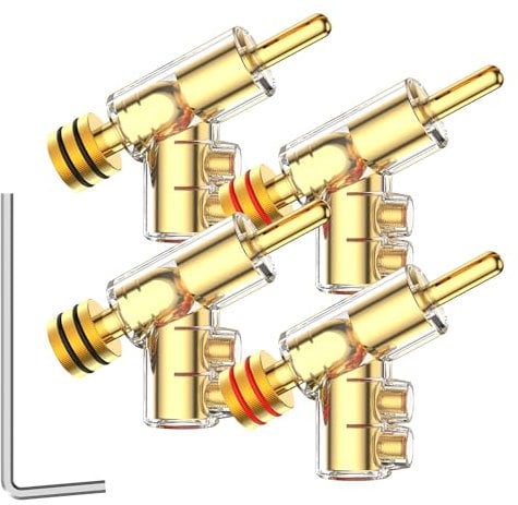 Tertullus 4 Pcs High End Stackable Angled Banana Plug Gold Plated Banana Connector Accommodate Speaker Inner Cable Up To 7mm