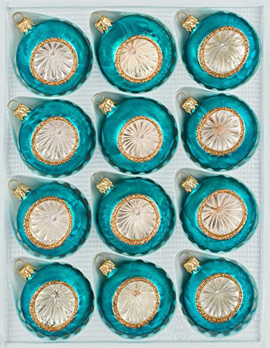 Navidacio 12 TLG. Glas-Weihnachtskugeln Set in 'Vintage Ice Petrol-Türkis Gold' - Reflektorkugeln - Reflexkugeln - Reflector Ball