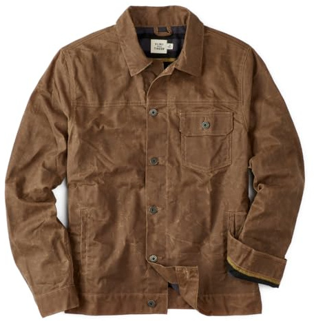 Huckberry Flint and Tinder Men's Flannel-Lined Waxed Trucker Jacket, Water & Weather Resistant Mens Jacket (US, Alpha, Large, Regular, Regular, Havana, Regular Fit)