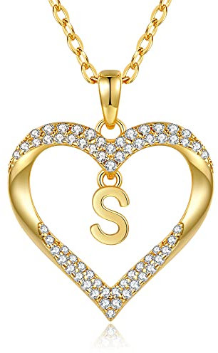 CDE Kette Damen 18K 925 Sterling Silber Halskette Geschenk für Sie Initiale Herz Anhänger Buchstabenkette für Damen A-Z Kette Valentinstag Weihnachten Schmuck Frauen Freundin Teenager
