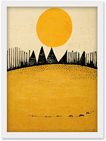 Wee Blue Coo Minimalist Tribal Abstract Desert Yellow Painting Artwork Framed Wall Art Print A4