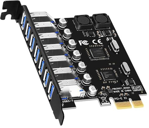 GLOTRENDS U3057 7-Port USB 3.0 Typ-A 5Gbps PCIe Erweiterungskarte für Intel, AMD, und ARM Plattform, kompatibel mit Windows und Linux (unterstützt Nicht Mac OS)