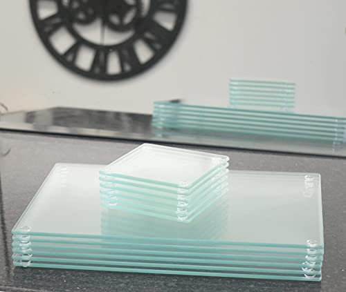 Biznest Square Clear Glass 10Cm Coasters Rectangle 20X30Cm Placemats Dining Table Mats Kitchen Heat Resistant Luxurious Lifestyle Heavy Duty (6X Coasters & 6X Placemats)