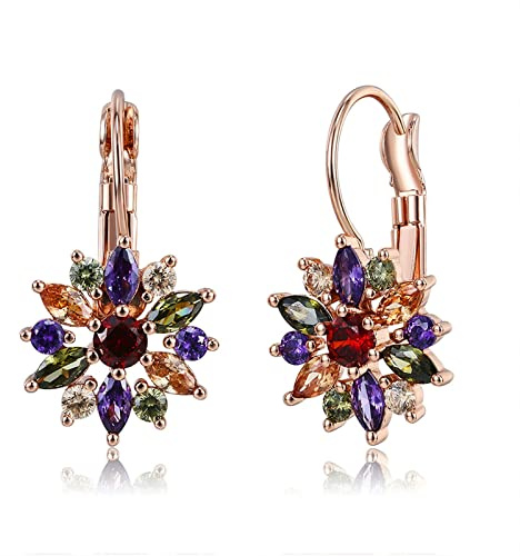 ANAZOZ Boucles d'Oreilles Dormeuses Femme Plaqué Or Rose, Fleur avec Zirconium Fantaisie Cadeau